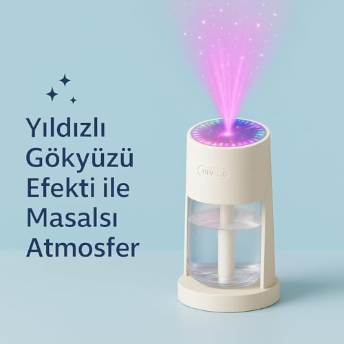 Araç İçi Hava Nemlendirici - Yıldızlı Gökyüzü, Sessiz Çalışma I LED Efektli & Taşınabilir 280 ml Hazneli