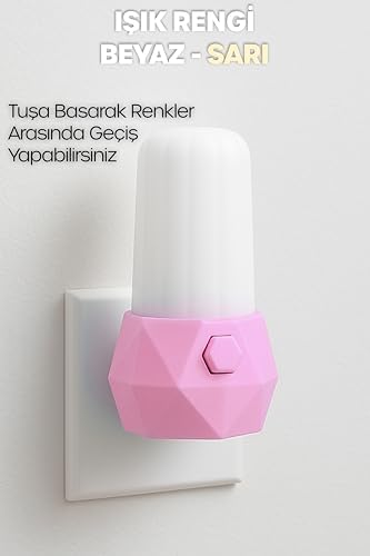 2li Gece Lambası Prizma Tip 2 MOD Sarı-Beyaz Işık Koridor Hol Işığı Uyuma Işığı Pembe + Turkuaz GC07