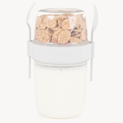 650 ml Take-go Kaşıklı Hazneli Meyveli Müsli Kabı Piknik Iş Yoğurt Süt Bardağı Kapaklı ve Kaşıklı Kahvaltı Bardakları, Tahıl Tepesi Yulaf Ezmesi Granola (Beyaz)