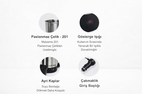 24V 800ML ARAÇ KETTLE SU ISITICI ÇAKMAKLIK GİRİŞLİ PASLANMAZ ÇELİK GÖSTERGE IŞIKLI