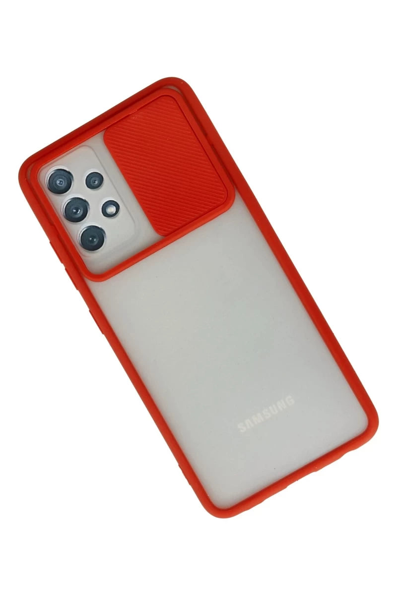 Samsung Galaxy A52 Kılıf Palm Buzlu Kamera Sürgülü Silikon - Kırmızı