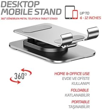 Telefon Standı Çok Yönlü 360° Dönebilen Metal Gövdeli Ayarlanır ve Katlanır Masa Üstü Kullanımı Için Tüm Telefonlara Uygundur