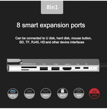 CF10 Macbook Uyumlu Type-C™ To 4K HDMI 2* Type-C 2* USB 3.0 Ethernet Lan 2* SD 8IN1 Çevirici Hub Adaptör