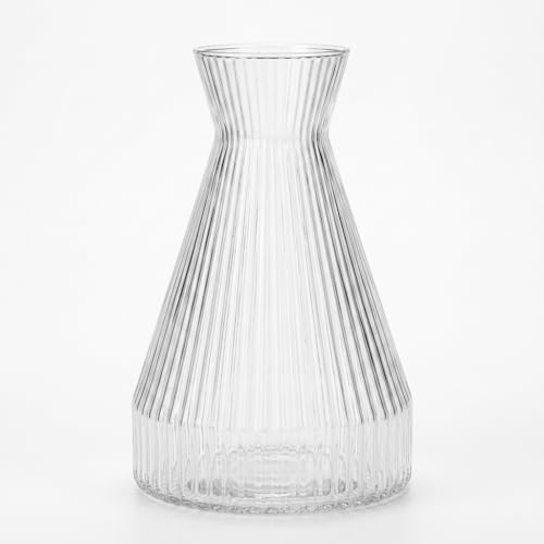 Pure Model Şeffaf Cam Vazo - Optikli (Çizgili) Dokulu, Modern Dekoratif Çiçeklik ve Masa Üstü Vazo (22x15 cm)