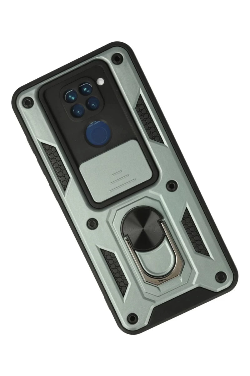 Xiaomi Redmi Note 9 Kılıf Pars Lens Yüzüklü Silikon - Yeşil