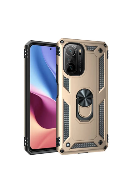 Xiaomi Poco F3 Kılıf Sofya Yüzüklü Silikon Kapak - Gold