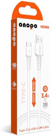Android Uyumlu 2 Metre Type-C to USB Kablo – 3.4A Hızlı Şarj ve Veri Aktarımı, Beyaz | Onopo Q4