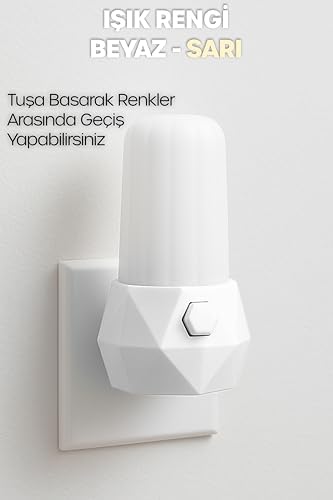 2li Gece Lambası Prizma Tip 2 MOD Sarı-Beyaz Işık Koridor Hol Işığı Uyuma Işığı Beyaz + Turkuaz GC07