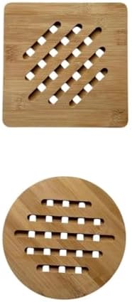 Bambu Nihale, Yuvarlak ve Kare Çizgili, Tencere Tava Çaydanlık İçin, 17 cm, Doğal Ahşap, Nemli Bezle Silinebilir