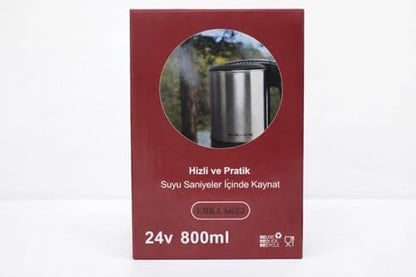 24V 800ML ARAÇ KETTLE SU ISITICI ÇAKMAKLIK GİRİŞLİ PASLANMAZ ÇELİK GÖSTERGE IŞIKLI