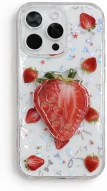 3D Çilekli Şeffaf Simli iPhone 13 Pro Uyumlu Kılıf – Kamera Korumalı, Darbe Emici Silikon