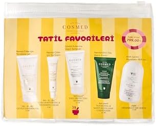 COSMED Tatil Favorileri Seti, 5 Parça Cilt ve Saç Bakım Ürünleri, Temizleme Jeli, Nemlendirici Krem, Şampuan, Saç Kremi, Deodorant