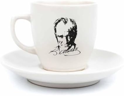 Atatürk Portre Krem Türk Kahvesi Fincanı - Hediye Seramik Türk Kahvesi Fincanı