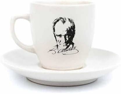 Atatürk Portre Krem Türk Kahvesi Fincanı - Hediye Seramik Türk Kahvesi Fincanı
