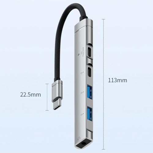CR15 5in1 Type-C'den 2ad Type-C, 2ad USB A Çoklayıcı 3,5mm Kulaklık Çıkışlı USB C Adaptör Alüminyum Kasa