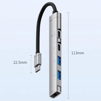 CR15 5in1 Type-C'den 2ad Type-C, 2ad USB A Çoklayıcı 3,5mm Kulaklık Çıkışlı USB C Adaptör Alüminyum Kasa