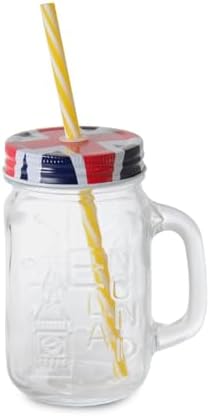 2 Adet Pipetli Kapaklı Cam Kupa England Kupa Bardak 490 ml
