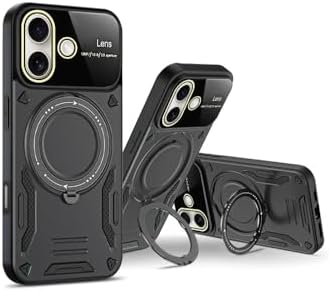 & AKSESUAR iPhone 16 ile Uyumlu Joy Lens Kamera Korumalı Entegre Standlı Kılıf (Siyah)