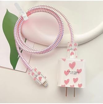 iPhone 18w/20w ile uyumlu Pembe Love Şarj Aleti Kılıfı, Şarj Kablosu Örme Aparatı, Toparlayıcı, Kablo Koruyucu