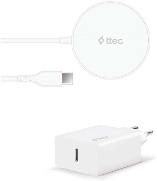ttec AirCharger M+ MagSafe Uyumlu Kablosuz Şarj Aleti ve PD 20W Seyahat Şarj Aleti Beyaz