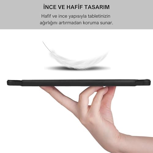 Galaxy Tab S9+ FE Plus 12.4 inç Uyumlu Smart Kılıf, S Pen Kalemlikli, Trifold, Esnek, Mat, Origami, Darbeye Tam Dayanıklı Tablet Kılıfı (Siyah)