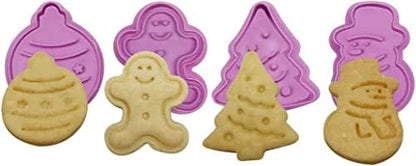 Yılbaşı Şekilli Adam Çam Ağacı Basmalı Kurabiye Kalıbı Gingerbread Man Desenli Şeker Hamuru Kesici Aparat (Konsept 1, Krem-Turuncu)