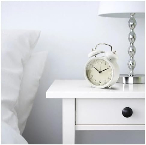 Dekad Analog Nostalji-alarmlı saat çanlar çalar saat ile metal kasa ve ön cam – G x D x Y 10 x 6 x 14 cm – Beyaz