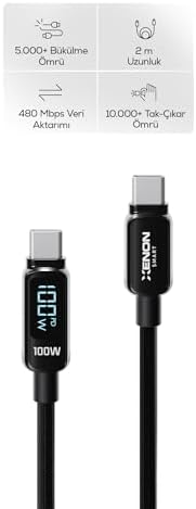 Xenon Smart Type-C to Type-C Hızlı Şarj Kablosu | 100W PD 1.2m 480Mbps Led Gösterge Örgü X6428