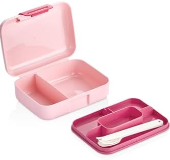 Design Kendinden Kaşıklı 5 Bölmeli 2 Katlı Beslenme Kutusu (Pembe)