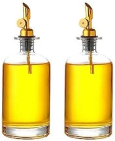 2'li Lüks Cam Yağdanlık ve Sirkelik Seti - 500 ml Altın Renkli Metal Başlıklı Akıtmaz Sızdırmaz Mutfak Sosluk Şişesi