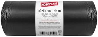 Ekonomik Endüstriyel Büyük Siyah Çöp Torbası 10’lu 65×80 cm, Kalın & Dayanıklı, Çift Katlı, Geri Dönüştürülebilir Atık Torbası; Restoran, Fabrika, İnşaat, Ofis ve Depo İçin Güçlü Çöp Poşeti