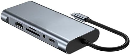 11 in 1 Type-C To USB Hub HDMI (4K),Audio/, Type-C/, 4X USB 3.0/, LAN/, VGA/, SD Card Reader Çevirici Hub 10 Port Adaptör Dönüştürücü Çoklayıcı