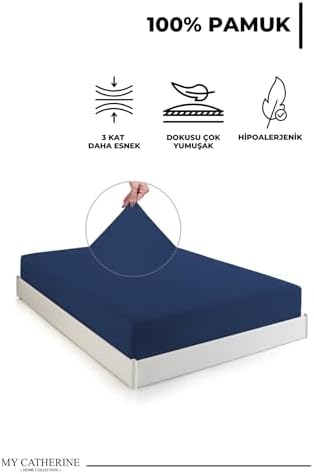 Lastikli & Hipoalerjenik Çarşaf |%100 Pamuk Çarşaf Penye Kumaş | Tek-Çift Kişilik-Battal Boy Çarşaf -LACIVERT-180X200, LUXCARSAF