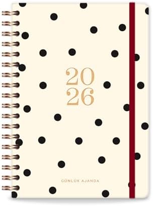 2026 Spiralli Günlük Ajanda 12 Aylık – 17x24 cm Puantiye