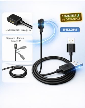 Xiaomi ile Uyumlu Mi band 8/Band 8 Pro/Band 8 Active/Band 9/Band 10 Uyumlu Akıllı Saat Usb Şarj Aleti Kablosu