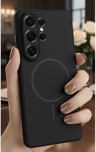 - ile uyumlu Galaxy S26 Ultra İçin M-Safe Şarj Özellikli Elde Kaymaz Soft Renkli Kılıf - Siyah