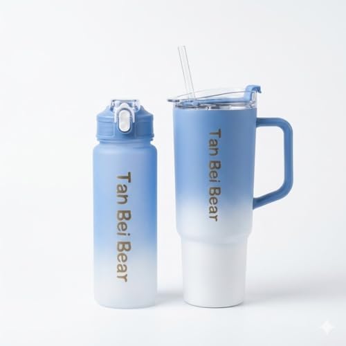 2’li Matara ve Pipetli Mug Bardak Seti – 900 ml Spor Suluk + 1500 ml Pipetli Termal Mug Bardak, Günlük Kullanım İçin İçecek Seti