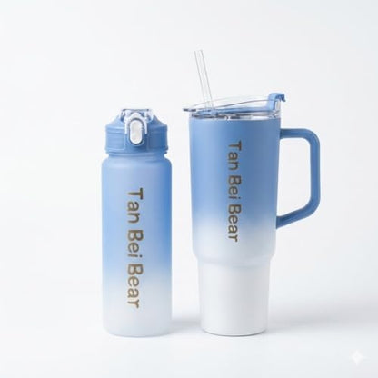 2’li Matara ve Pipetli Mug Bardak Seti – 900 ml Spor Suluk + 1500 ml Pipetli Termal Mug Bardak, Günlük Kullanım İçin İçecek Seti