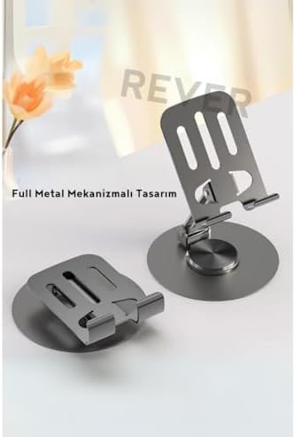 Rever Masaüstü Telefon Tutucu Metal Katlanabilir 360° Ayarlanabilir Yükseklik ve Açı Ayarlı