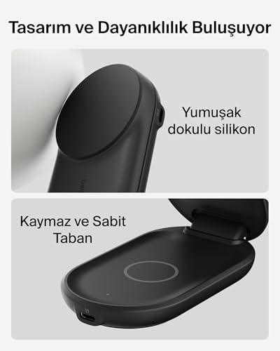 UltraCharge MagSafe Uyumlu 2’si 1 Arada Qi2 25W Kablosuz Şarj İstasyonu, iPhone 16, AirPods, Pixelsnap, Dönüştürülebilir Masaüstü Standı, USB-C Portlu, 45W Adaptör, Siyah