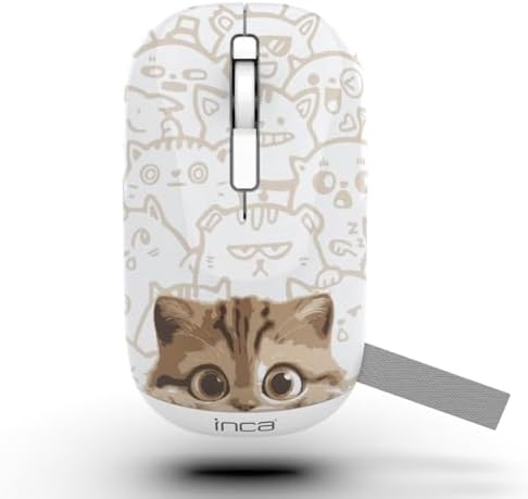 Inca IWM-242KT Çift Mod Şarj Edilebilir Kedi Desenli Sessiz Mouse, Bluetooth 5.4 + 2.4G, 500mAh, 70g, Beyaz