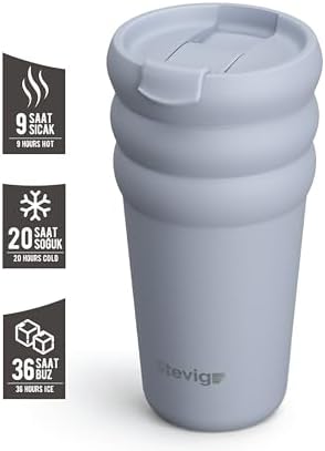 3 Bubble Two-Cap Straw Tumbler Çelik Termos 600 ML Zen Blue ST-246