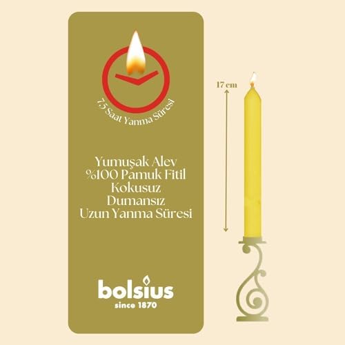 bolsius Sarı Renginde 5 Saat Yanma Süresi, 17 cm Uzunluğunda Torpido Şamdan Mumu