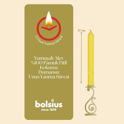 bolsius Sarı Renginde 5 Saat Yanma Süresi, 17 cm Uzunluğunda Torpido Şamdan Mumu