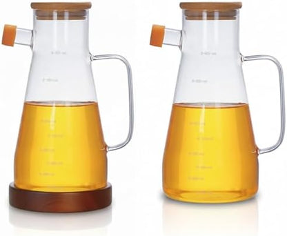 Kesten 900 ml Cam Yağdanlık | Ahşap Kapaklı ve Altlıklı | Şeffaf, Pratik Mutfak Yağ ve Sirke Şişesi