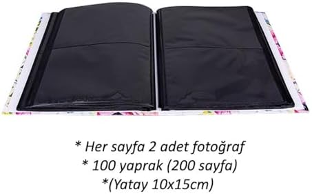 RS306 Fotoğraf Albümü 10x15cm 200 Fotoğraf Kapasiteli Çiçekler Desenli Lüks Albüm