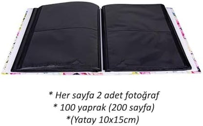 RS306 Fotoğraf Albümü 10x15cm 200 Fotoğraf Kapasiteli Çiçekler Desenli Lüks Albüm
