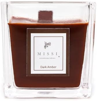 Kare Cam Ahşap Fitilli Dark Amber Kokulu Vegan Mum (8x8 cm)