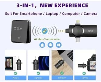Type-C iphone ile uyumlu Çiftli Kablosuz Yaka Mikrofonu 3in1 Kamera PC Android iOS Uyumlu