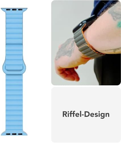 NALIA Core mıknatıslı bileklik, Apple Watch Ultra/SE/10/9/8/7/6/5/4/3/2/1 ile uyumlu, nefes alan silikon halka, oluklu tasarım, 38/40/41/42 mm & 42/44/45/46/49 mm